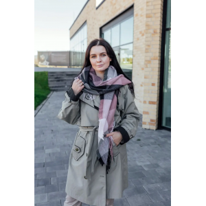 Велика чорно-рожева кашемірова хустка косинка в клітину CASHMERE. Photo 3